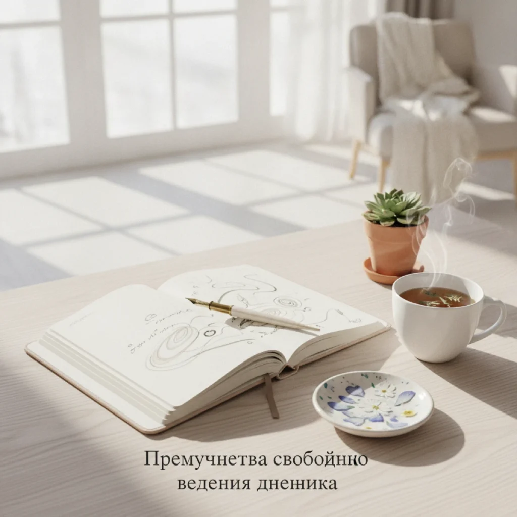Иллюстрация к разделу «Преимущества свободного ведения дневника» в статье «Дневник саморазвития: как вести без давления»